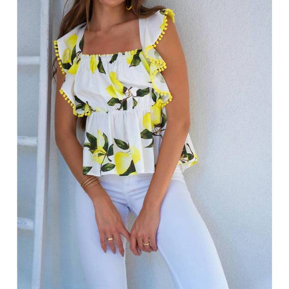 NEW BTFL-LIFE poplin ruffle top in lemon zest - Picture 4 of 5